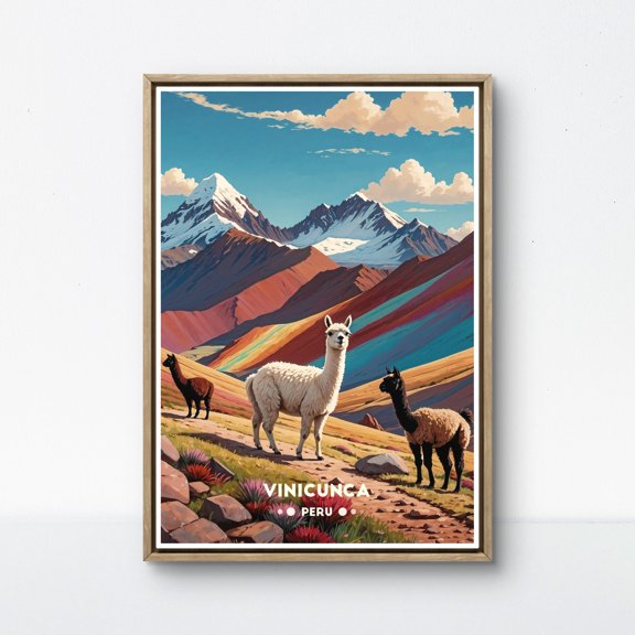 369 Prints vinicunca Peru Vintage Poster, Rainbow Mountain Art, Scenic Andes Landscape Decor UNFRAMED, 16x24