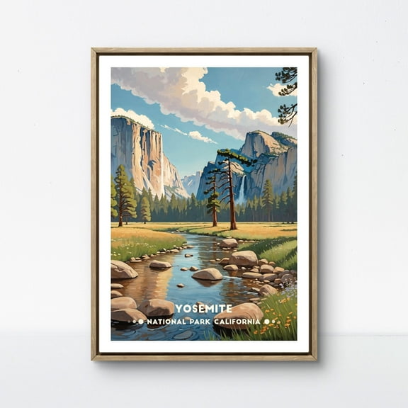 369 Prints vintage Yosemite Poster, Scenic National Park Art Featuring Waterfall And Valley, Perfect For Nature Lovers And Wall Decor UNFRAMED, 8x12
