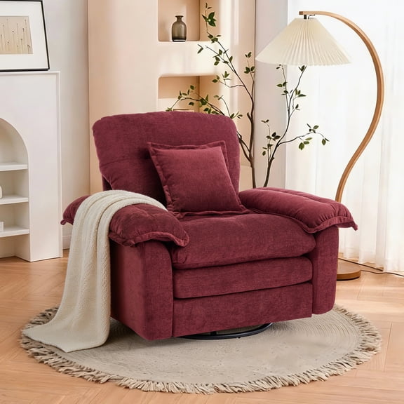Wansaly Swivel Accent Chair, 23.6" Wide Chenille Armchair with Pillow, Red