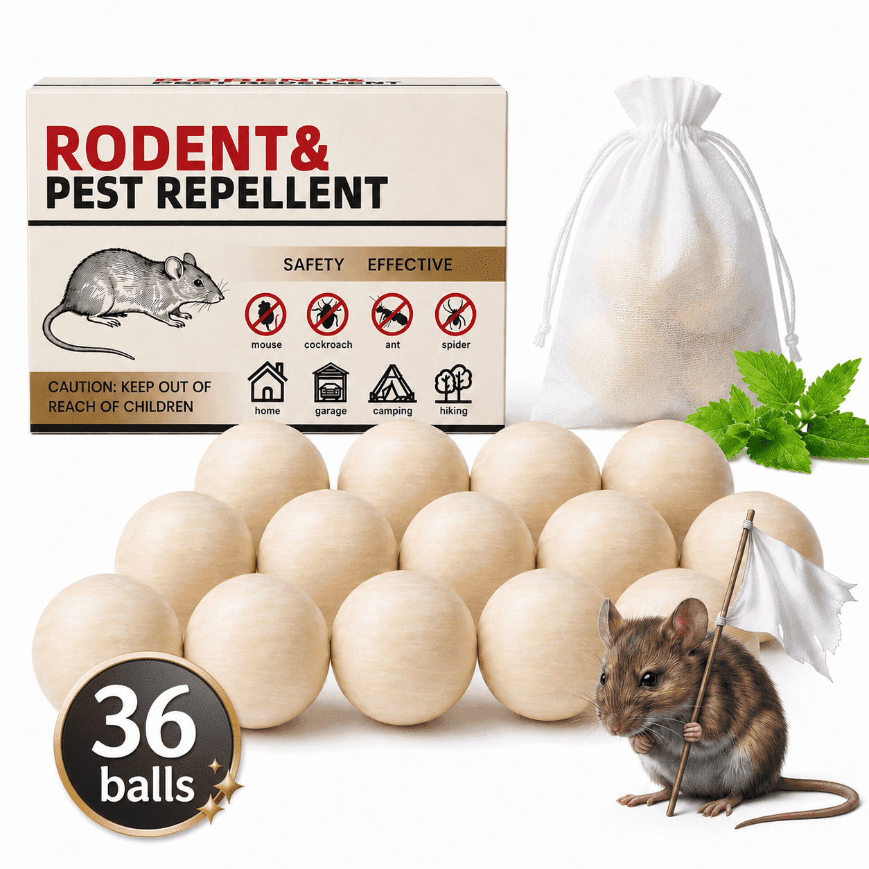 36BALLS RodentRepellent - MiceRepellent Indoor/Outdoor - Moth Balls forRodents, MouseRepellent Peppermint, Keep Mice Away, Peppermint to Repel Mice and Rats, RatRepellent for House