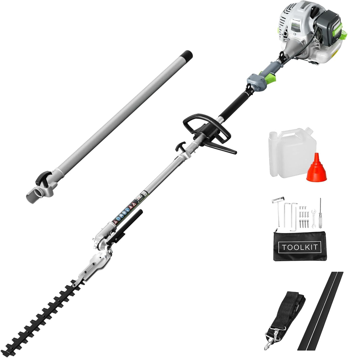 36CC Gas 2‑Stroke Pole Hedge Trimmer 27.5in Double Reciprocating Blades 270° Rotatable Cutting Head