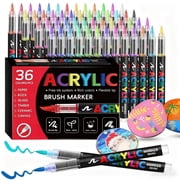 36Colors Acrylic Paint Markers,ANUNU Soft Brush Tip Acrylic Paint Markers,Quick-Drying Waterproof Acrylic Markers for Canvas, Rock Painting, Wood, Stone, Glass, Ceramic, Fabric Painting, DIY Crafts