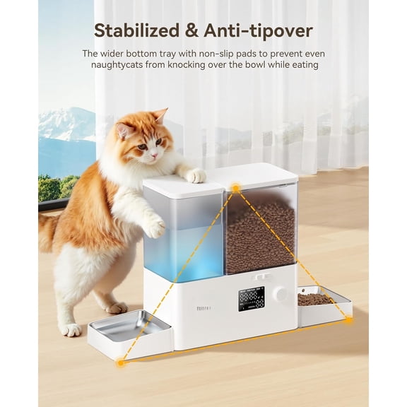 36Cups/8.5L Pet Automatic Feeder & Water Dispenser Set, 2-in-1 Large Capacity Cat Food Feeder (5L) and Water Fountain (3.5L) with Stainless Steel Bowls for Cats & Small Dogs