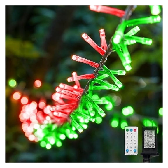 36FT 500 LED Christmas String Lights, Red & Green Cluster Lights with 16 Modes, Indoor/Outdoor Holiday Decor for Xmas Tree, Wedding, Party, Garden