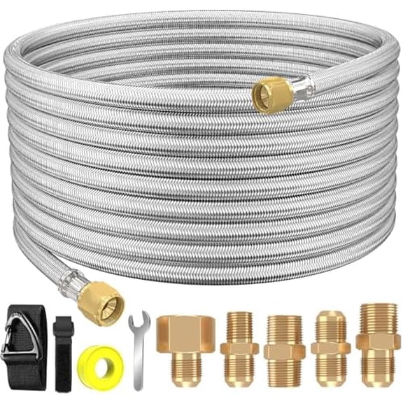 36Ft High Pressure Braided Propane Hose Extension and fittings with Conversion Coupling 3/8" Flare to 1/2" Female NPT, 1/4"  3/8" NPTMale, ⅜” , Fire Pit, Heater