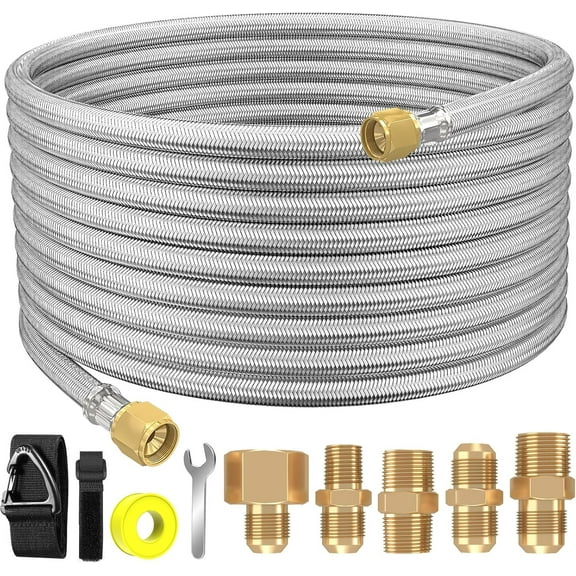 36Ft High Pressure Braided Propane Hose Extension and fittings with Conversion Coupling 3/8" Flare to 1/2" Female NPT, 1/4" Male NPT, 3/8" NPTMale,  Male Flare for BBQ Grill, Fire Pit, Heater