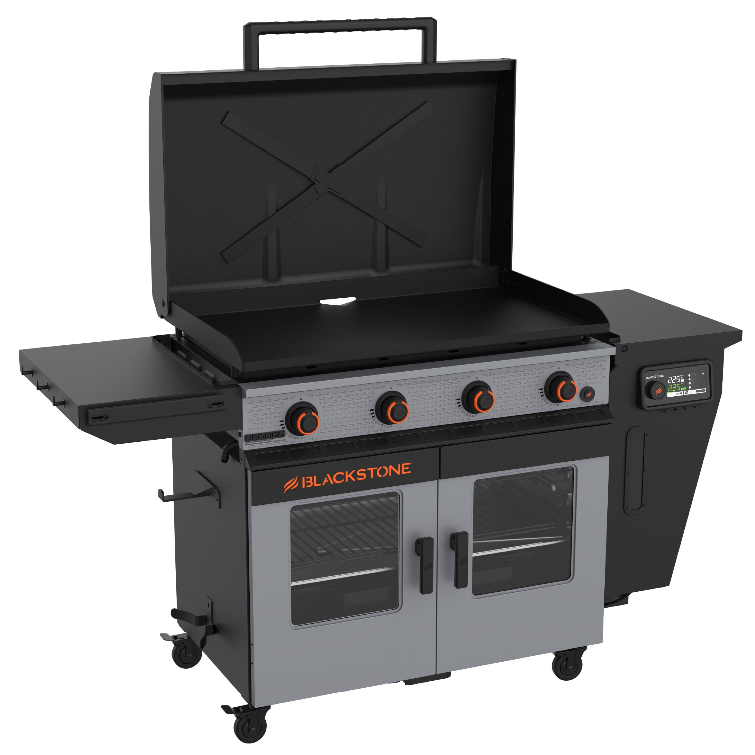 Blackstone Bronco Outdoor Combo Griddle, 4-Burner 36" Propane Flat Top Grill with Vertical Pellet Smoker