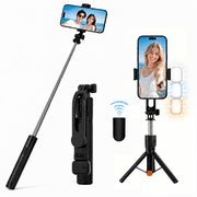 36Inch Extendable Phone Selfie Stick with Wireless Remote, Tripod Stand and Fill Light, Portable, for Photograph, Live Streaming, Video Recording, Compatible wi