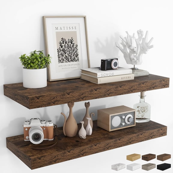 36Inch Floating Shelves for Wall 2 Pack Shelves for Bedroom|Kitchen|Bathroom Wall Mounted Rustic Wood Floating Shelf with Invisible Brackets for Books|Storage|Decor, Rustic Brown