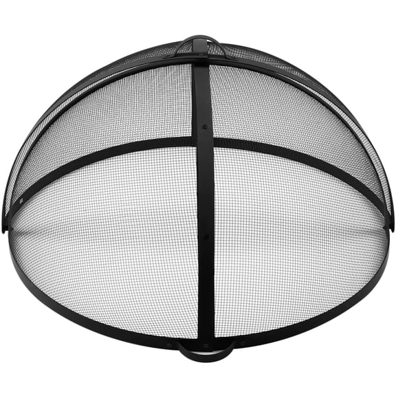36Inch Round Fire Pit Spark Screen Cover, Heavy Duty Steel Mesh Guard with Hinge for Outdoor Firepits, Easy Opening Design for Adding Wood, Black