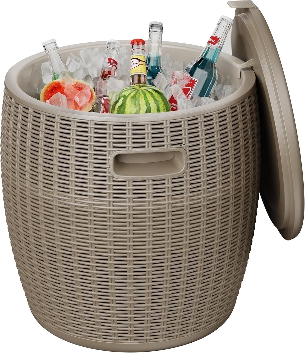 36L/9.5Gal Resin Cooler – Insulated, Weatherproof, Rattan – Easy-Drain, 110lbs, Parties/BBQs (Gray)