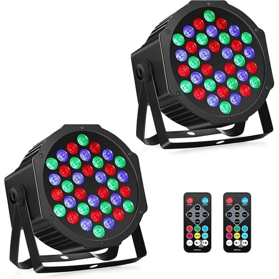 36LEDs RGB Stage Lights 2Pack: 36W LED Par - Sound Activated Remote & DMX Control - Corded Electric Uplights for Events Wedding Party Club Band Music Dance DJ Live Show Church Lighting