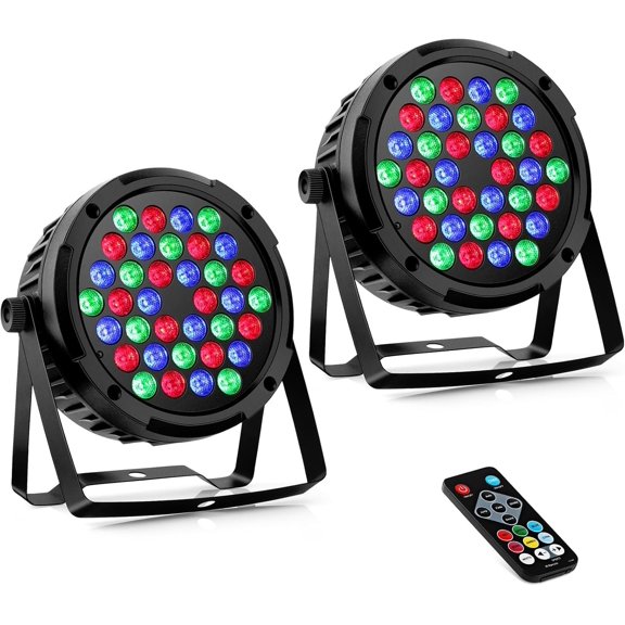 36LEDs RGB Stage Par Lights -  36W Sound Activated Multi Modes - Remote DMX Control - Corded Electric - Uplights for Events DJ  Dance Party Wedding Church Bar Club Stage Lighting (2Pack)