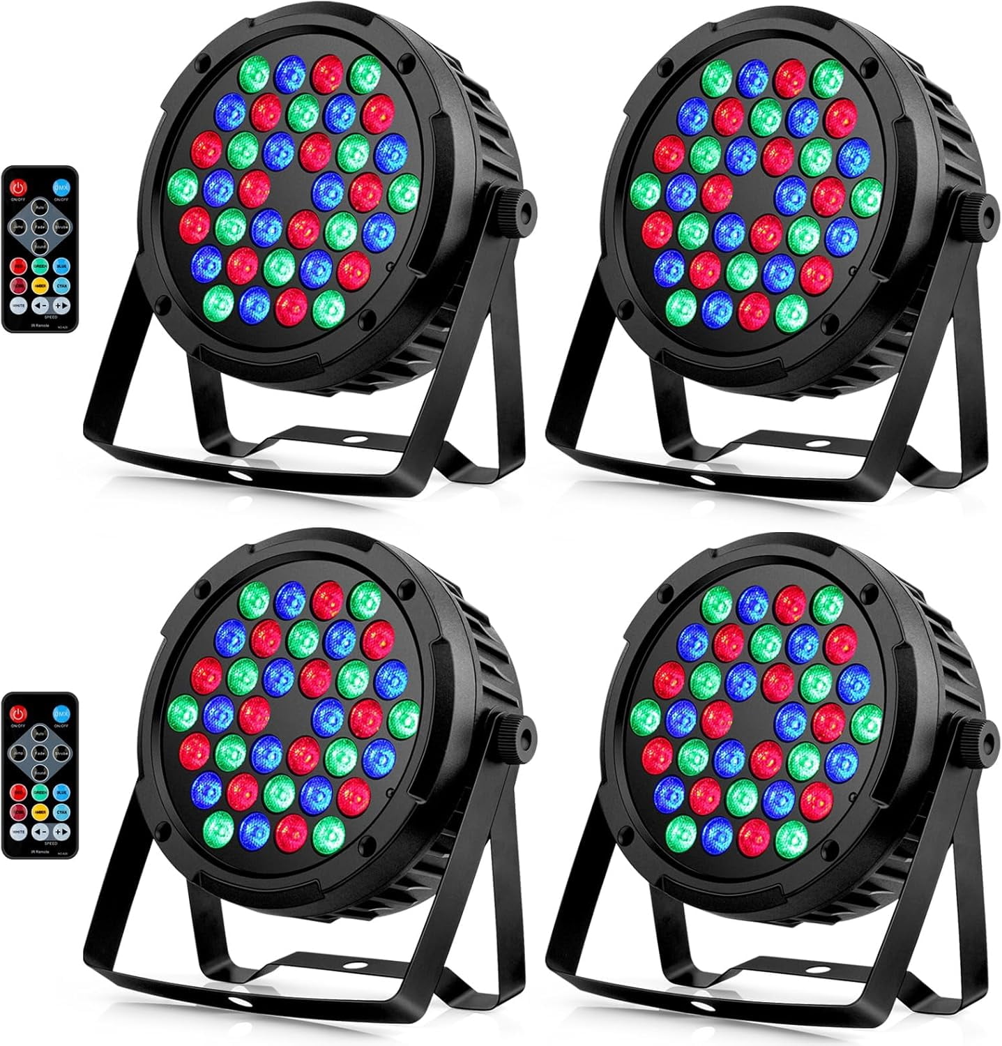 36LEDs RGB Stage Par Lights - 36W Sound Activated Multi Modes - Remote DMX Control - Corded Electric - Uplights for Events DJ Music Dance Party Wedding Church Bar Club Stage Lighting (4Pack)