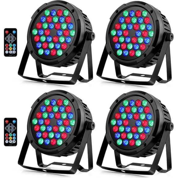 36LEDs RGB Stage Par Lights - 36W Sound Activated Multi Modes - Remote DMX Control - Corded Electric - Uplights for Events DJ Music Dance Party Wedding Church Bar Club Stage Lighting (4Pack)