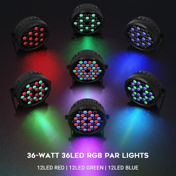 36LEDs RGB Stage Par Lights - 36W Sound Activated Multi Modes - Remote DMX Control - Corded Electric - Uplights for Events DJ Music Dance Party Wedding Church Bar Club Stage Lighting (2Pack)