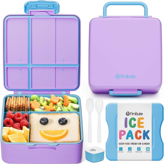 36OZ Chill Bento Box Leak Proof Lunch Box with Ice Pack Keep Food Cold, 4-Compartment Lunch Container with Utensils (Cotton Candy)