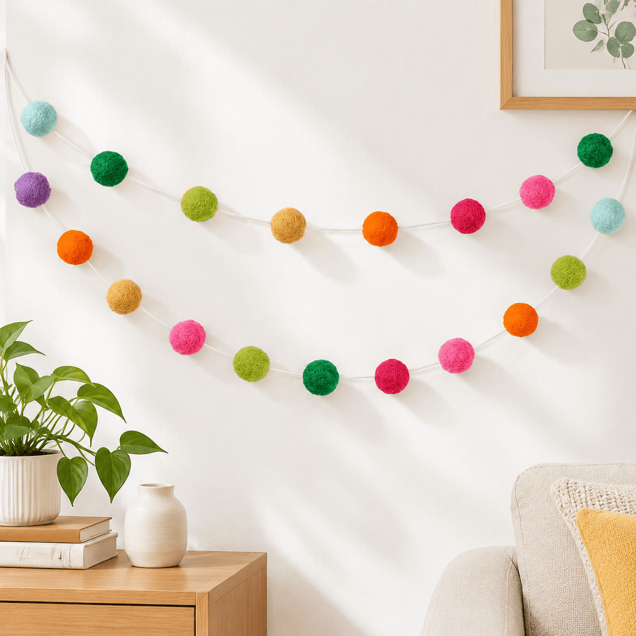 String Candy Kit 36PC 9.8 Feet Felt Wool Balls Garland 4/5 Inch Hanging String Kit for ...