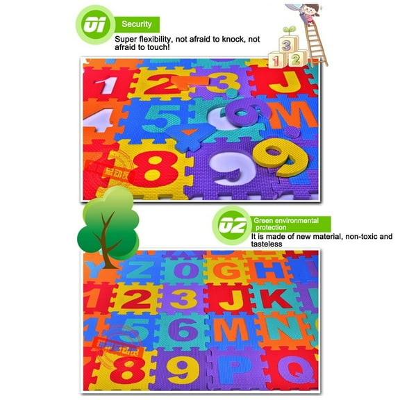 36PC Alphabet Foam Play Mat for Kids, Baby Foam Play Mat, 6.1x6.1 Inch Floor Mat with Letters & Number, Non-Toxic Kid Floor Puzzle, Colorful Interlock Puzzle Mat for Toddlers