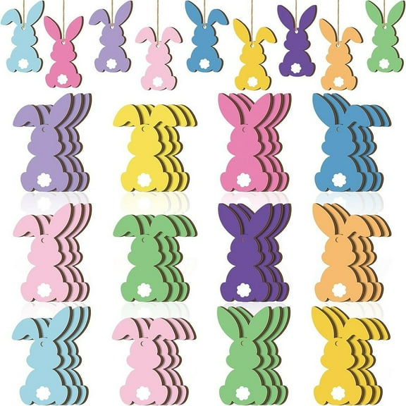 36PC Easter Bunny Wooden Hanging Decoration Hollow for Party Wall Tree Ceremony