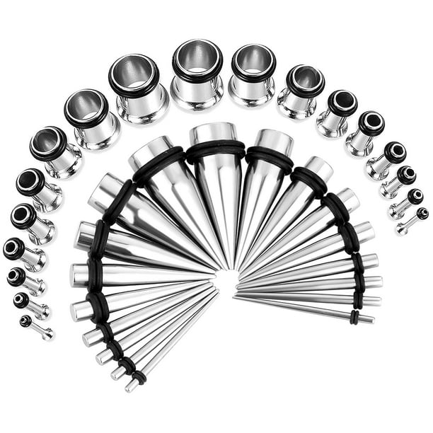 36PC Gauges Kit Ear Stretching 14G00G Surgical Steel Tunnel Plugs Tapers Piecing Set