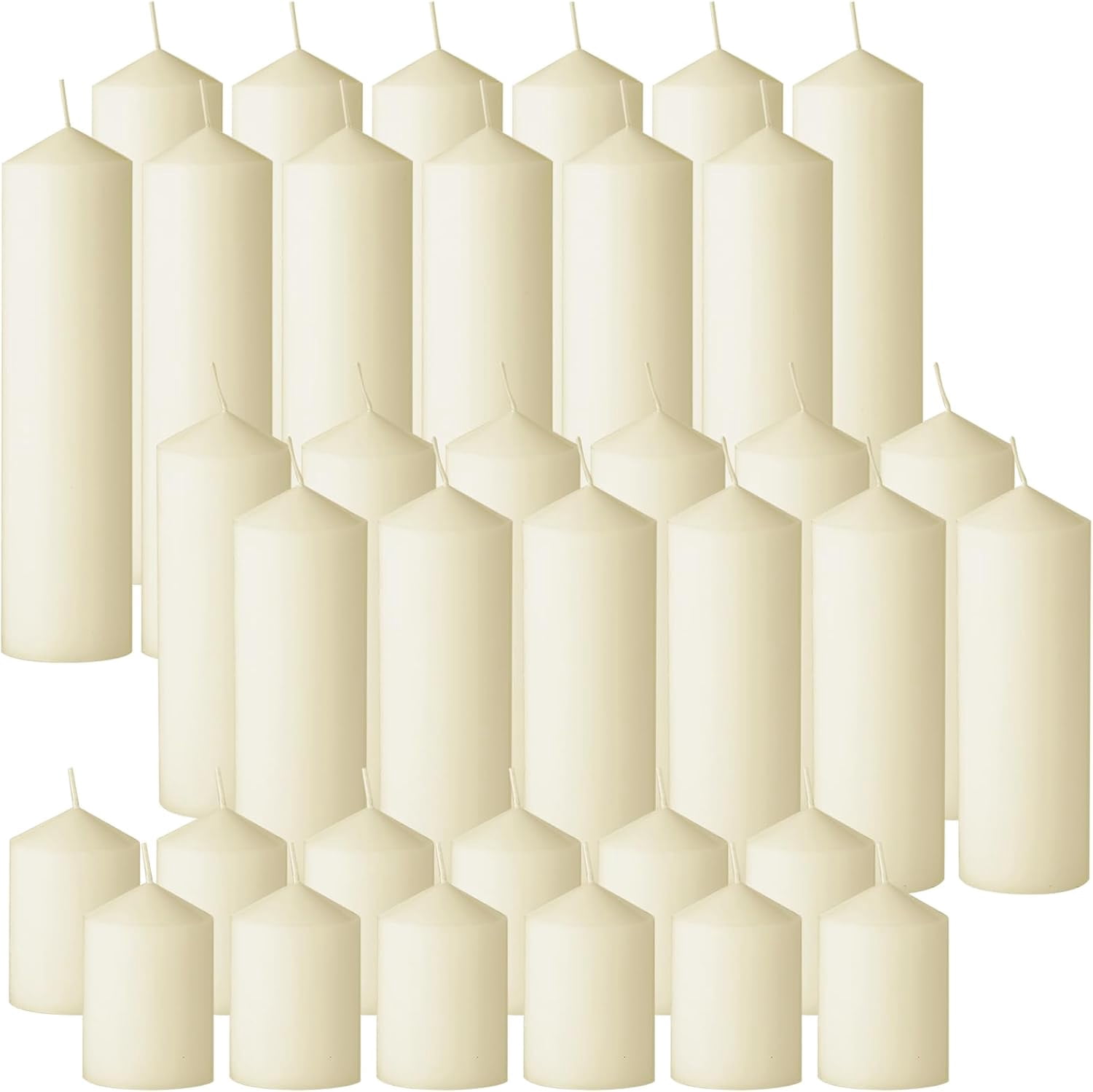 36PC Lvory Pillar Candles Bulk 2 in x 3, 6, 8 Inch Long Burning Wax ...