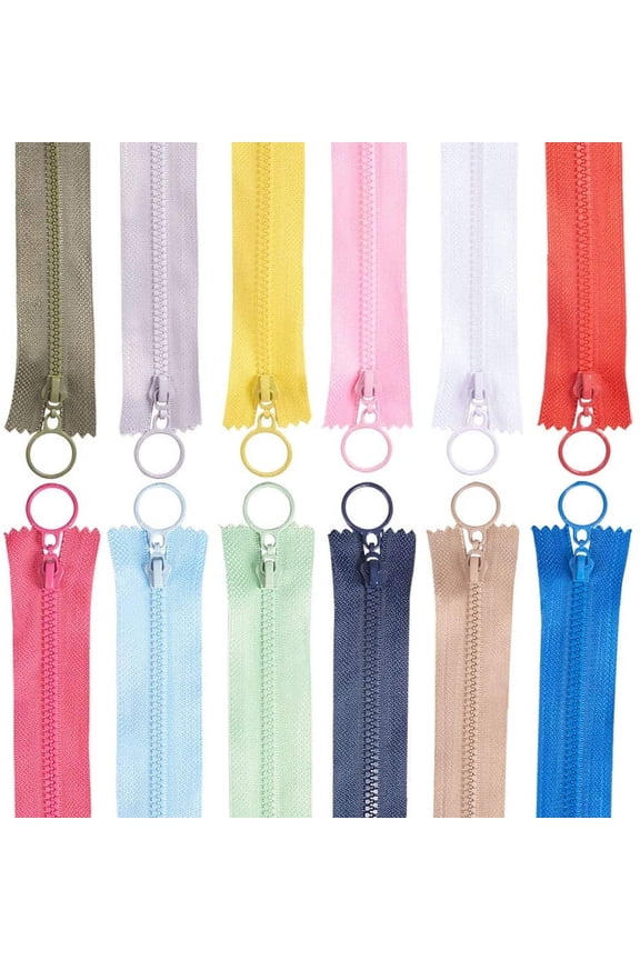 36PCS 10 Inch Plastic Nylon Zippers with Ring Pulls Close End Resin Zippers for DIY DIY Sewing Craft Bag Garment