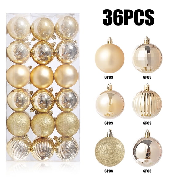 36PCS 3CM Glitter Christmas Bauble Set | Shatterproof Plastic Hanging Ornaments for Holiday Tree, Party, Wedding & Home Decor