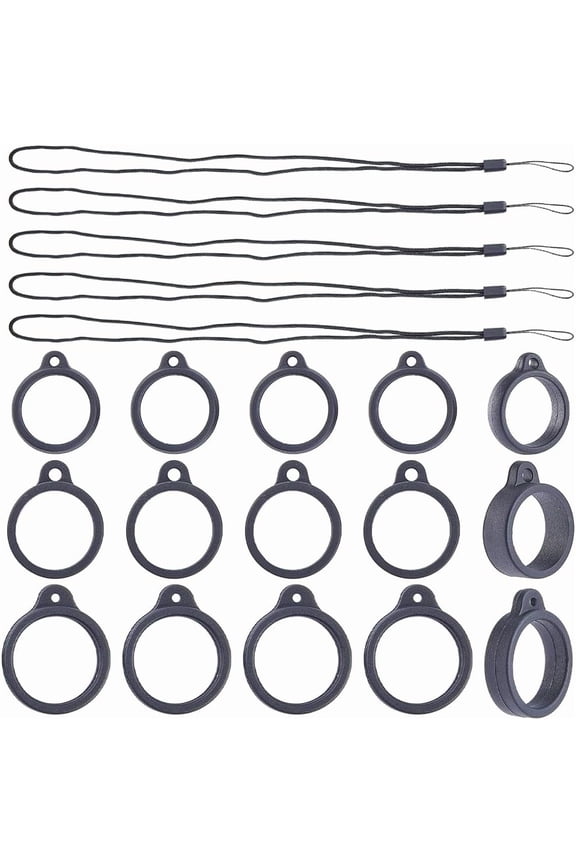 36PCS Black Anti-Lost Necklace Lanyard Set Including 12PCS Anti-Loss Pendant Strap String Holder with 24PCS Silicone Rubber Rings