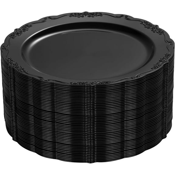 36PCS Black Plastic Plates, Heavy Duty Black Disposable Plates Premium 10inch Dinner Plates Hard Plastic Plates Disposable for Party and Wedding