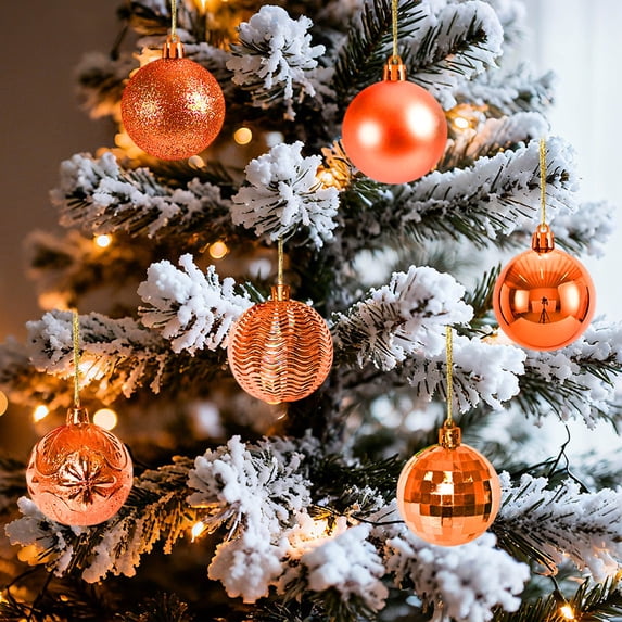 36PCS Christmas Balls Ornament Set Assorted Sizes Glittered Hanging Christmas Balls Hanging Decorations Shatterproof Plastic Xmas Baubles for Holiday Tree Wreath Party Decor (Orange)