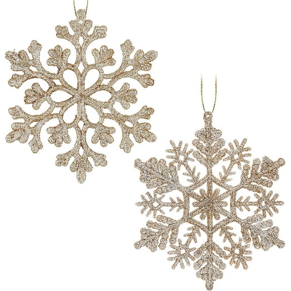 36PCS Christmas Glitter Snowflake Ornaments Plastic Snowflakes Ornaments-Xmas Tree Decorations,4.7-inch (Champagne Gold)