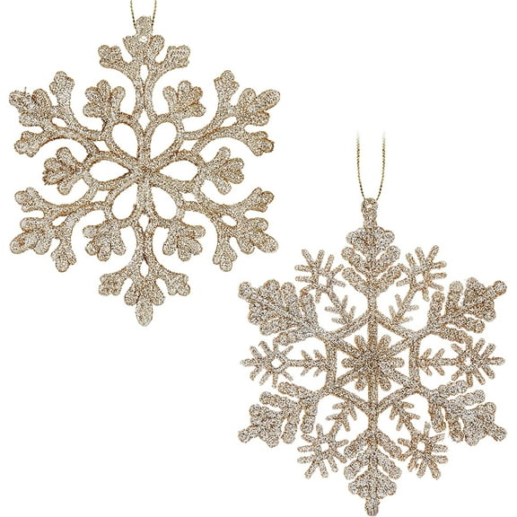 36PCS Christmas Glitter Snowflake Ornaments Plastic Snowflakes Ornaments-Xmas Tree Decorations,4.7-inch (Champagne Gold)
