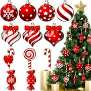 36PCS Christmas Lollipop Candy Cane Ornaments for Christmas Tree Decorations with Red White Assorted Shapes Hanging Decor