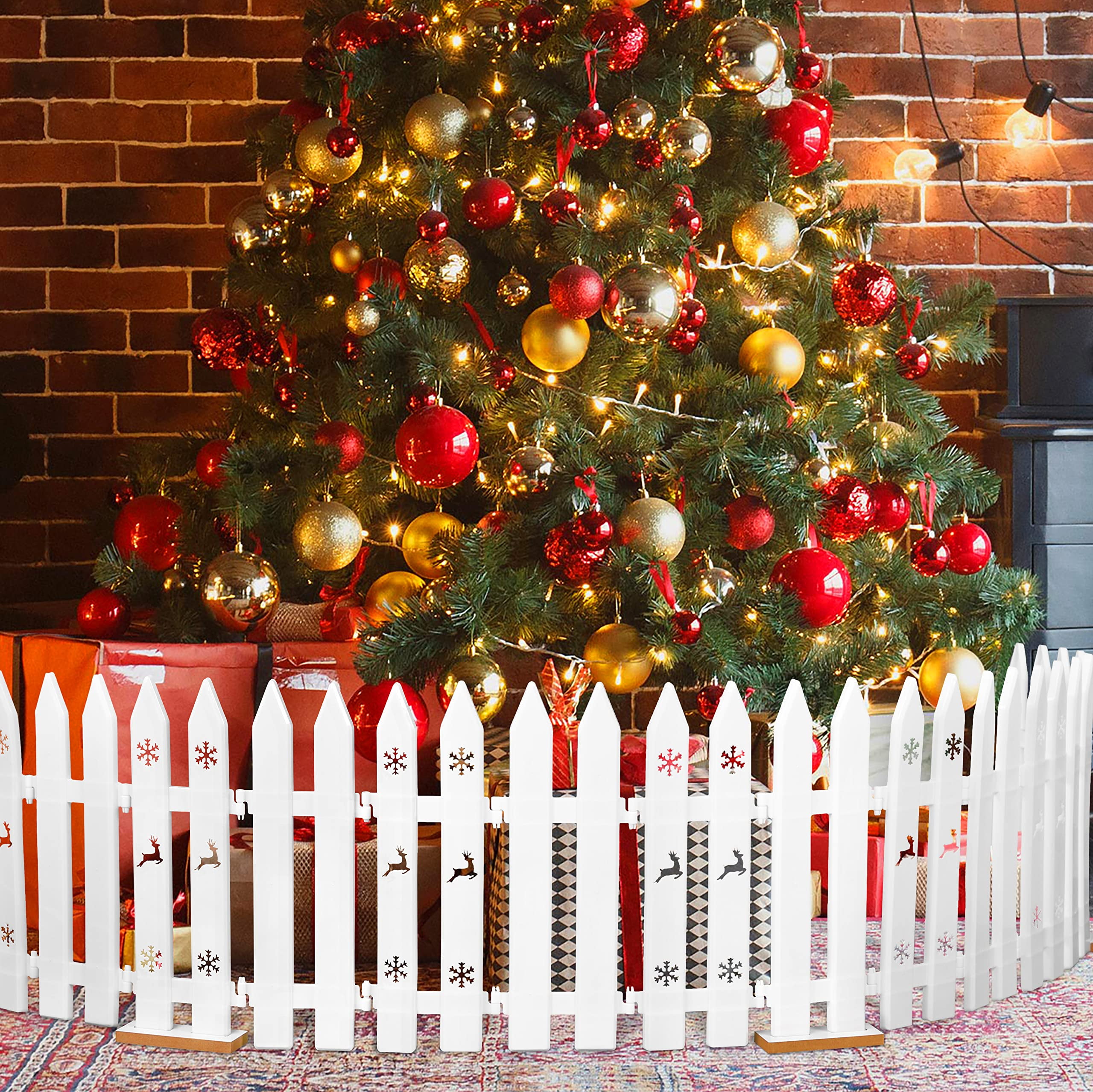 36PCS Christmas Tree Fence Decorations Xmas Indoor Outdoor Gate for