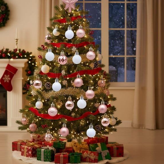 36PCS Christmas Tree Ornaments, Creative Painted Christmas Balls, Holiday Decoration Set, Shiny & Matte Hanging Baubles, Festive Party & Tree Decorations, Gift Box Set