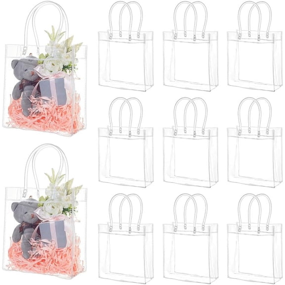 36PCS Clear Gift Bags Clear Plastic Gift Bags with HandlePVC Plastic Gift Wrap Bag for Jewelry Candy Perfume Boutique Gift Wedding Birthday Party Favor 7.5x6 Inch