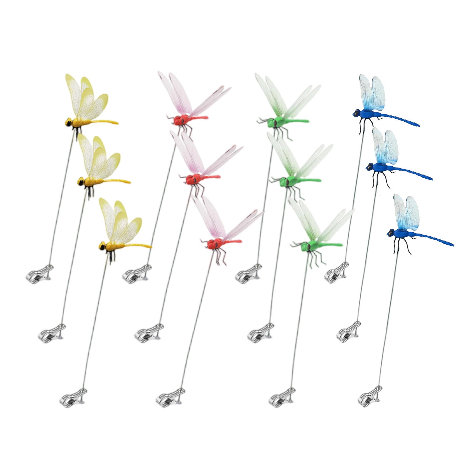 36PCS Dragonfly Clip Bug Repellent Plastic Dragonfly Hat Clips 12.2in Garden Stakes Outdoor Patio Lawn Yard Farmhouse Decorative Set (Blue Green Red Yellow)