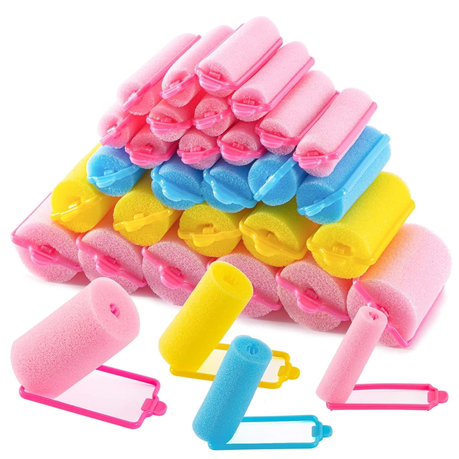 36PCS Foam - Sponge Rollers for Heatless Hair Curler Short/Long Curling ...