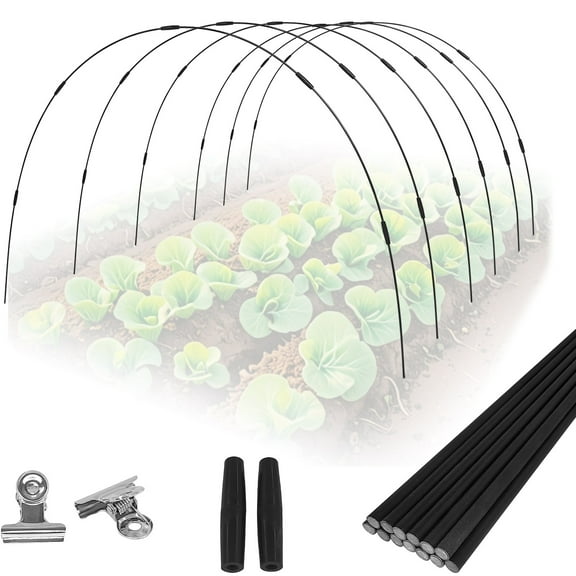 36PCS Garden Hoops Grow Tunnel Kit - 8FT Rust-Free Fiberglass Arches With Plastics Coating (6 Sets) for Raised Beds, Plant Support, Shade Cloth Net, Insect Netting & Row Cover Protection