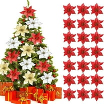36PCS Glitter Christmas Artificial Flowers Christmas Poinsettia Decor Christmas Tree Wreaths Ornaments for Christmas Home Wedding Party