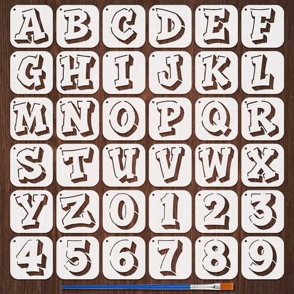 36PCS Graffiti Doodle Letters and Numbers Stencils with 1Pc Plastic Brush 3.9x3.9inch Graffiti Letters Stencil Decorative Numbers Stencil Decorative Template
