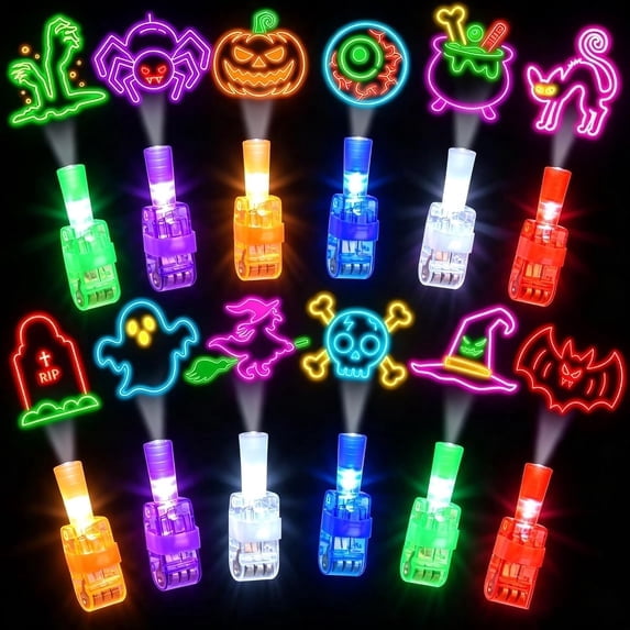 36PCS Halloween Finger Projector Lights, 6 Spooky Designs, LED Glow Rings, Non-Candy Goodie Bag Fillers, Trick-or-Treat Party Favors