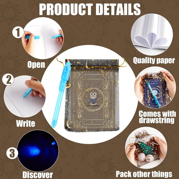 36PCS Magical Party Favors, 12 Invisible Ink Pen 12 Notebook and 12 Gift Bag Set Spy Magic Markers Pen Party Favors for Birthday Goodie Bag Stuffers Secret Message Prizes