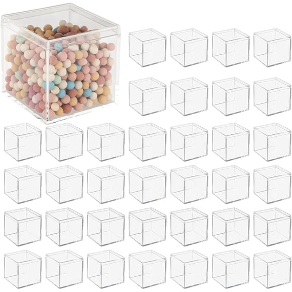 36PCS Mini Clear Acrylic Boxes,Small Clear Boxes with Lids, 2.2 x 2.2 x 2.2 in Plastic Square Cube, Square Display Box, Clear Container Boxes for Candy Pill Earring Jewelry Tiny Beads