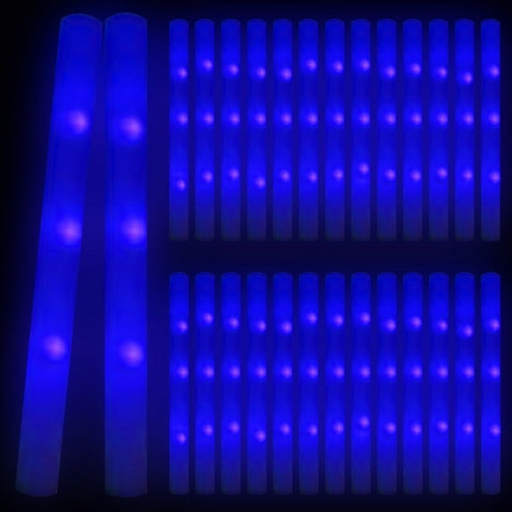 Micrency 36pcs Blue Foam LED Glow Sticks - Constant Light, LED Light-Up Decor for Halloween, Christmas, Weddings, Concerts & Party Supplies | Glow in The Dark Bulk Pack