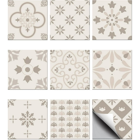 36PCS Pastel Floral Geometric Peel and Stick Wall Tile Stickers - Waterproof Self Adhesive Decals for Kitchen Bathroom Wall Art Decor 4x4 Inches Old Lace