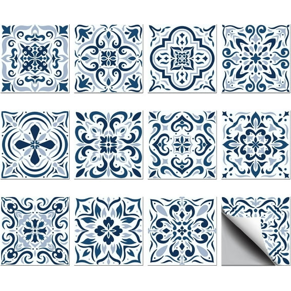 36PCS Peel and Stick Tile Stickers 4x4 inch Wall Stickers Waterproof Detachable PVC Wall Tile Stickers for Kitchen Washroom Bedroom Wall Table Office Blue and White BlueDIY