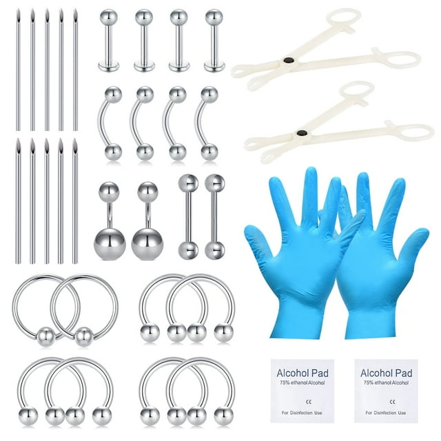 36PCS Piercing Kit for all Body Piercing Stainless Steel Belly Button