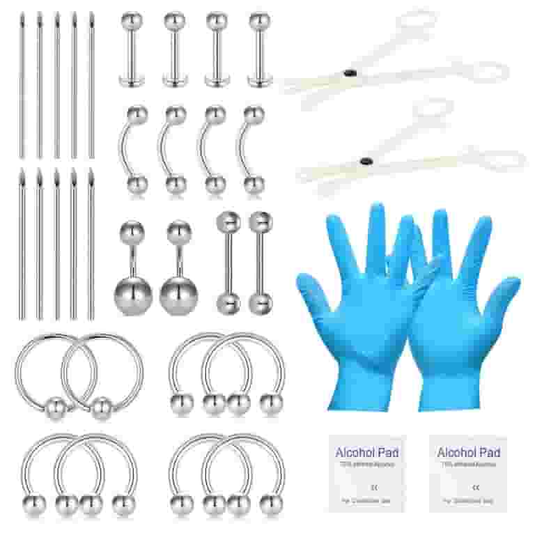 36PCS Piercing Kit Set Stainless Steel 14G 16G Needles for Nose
